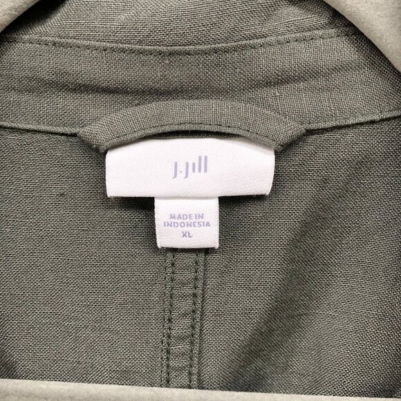 J. Jill Linen Blend Utility Jacket Womens XL Olive Green Tie Waist Military - Picture 3 of 9